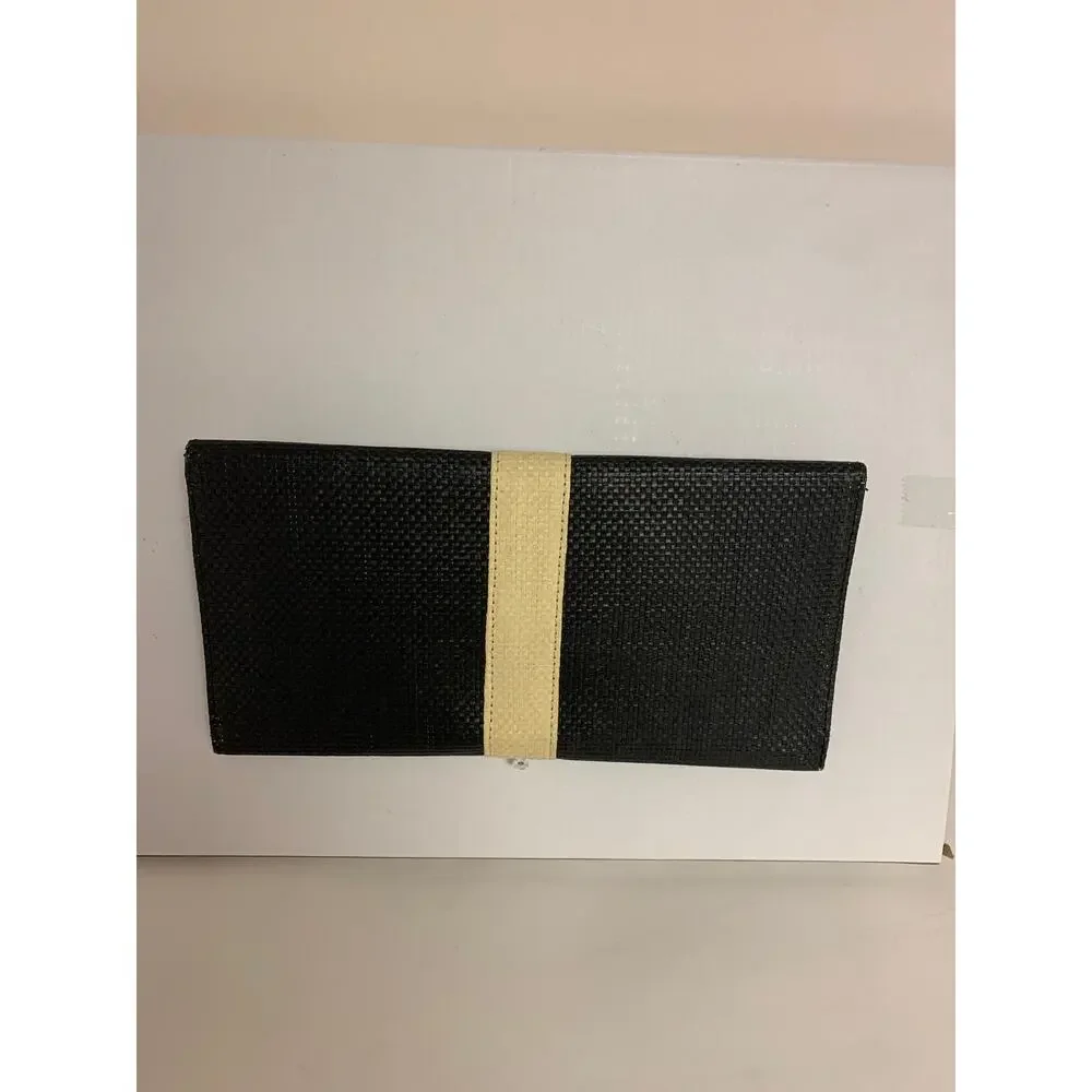 Expressions NYC Woven Straw Clutch Silver Studs